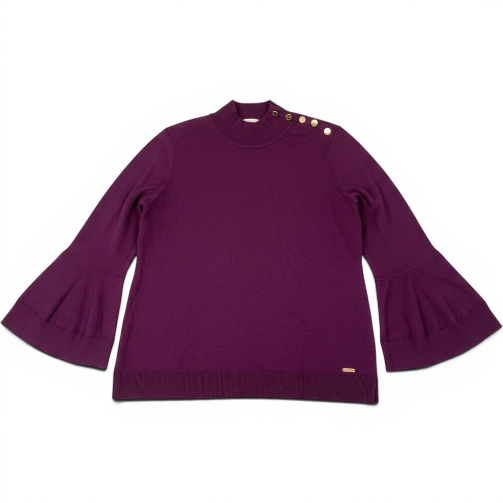 Calvin Klein Womens Plum‎ Purple Mock Neck Button Shoulder Sweater Large